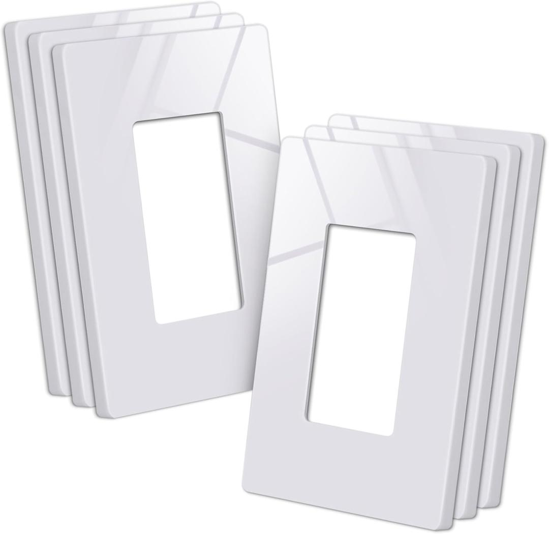 CML Screwless Wall Plate Cover, 1-Gang Mid-Size 4.88" x 3.12", Midway Faceplate Cover for Decorator Receptacle Outlet & Switch, UL Listed, 6 Pack, White