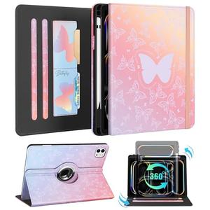 Kidcube for iPad Pro 11 Inch Case M4 2024 5th Generation - Women Girls Kid Cute Rotating Stand Folio Cover with Pencil Holder & Card Slot Kawaii Butterfly Design for iPad Pro 11'' Case 2024 M4 5th Gen