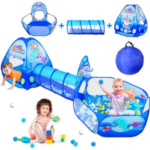 PigPigPen 3 in 1 Kids Play Tent with Tunnel, Ball Pit, Basketball Hoop for Boys & Girls, Toddler Pop Up Playhouse Toy Baby Indoor/Outdoor, Gift Year Old Child (3 Tent)