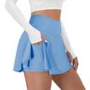 DLOODA Tennis Skirt for Women with Pockets Shorts Crossover High Waisted Athletic Golf Skorts Running Workout Skirts 2 in 1 Sky Blue XL