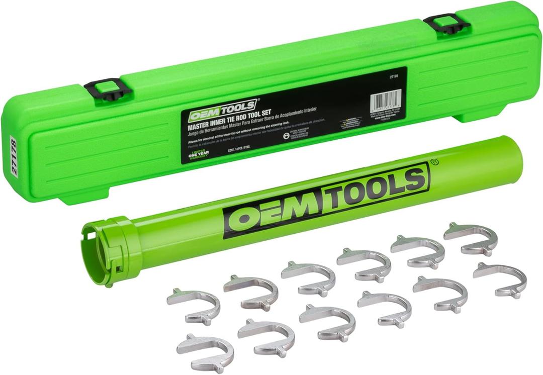 OEMTOOLS 27178 Inner Tie Rod Removal Tool Set, Remove and Install Without Rack Disassembly, Inner Tie Rod Tool Fits Most Cars, Trucks, and SUVs, SAE and Metric Crowfoot Adapters