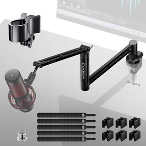 CACENCAN M05 Boom Arm, 360° Rotatable Microphone Stand with Desk Mount, Foldable Desk Mic Arm with 3/8'' to 5/8'' Screw Adapter, Microphone Arm for Live Streaming, Gaming, Podcasting, Radio