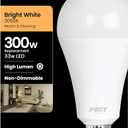 Feit Electric A23 LED Light Bulb, 300W Equivalent, Non-Dimmable, 4060 Lumens, E26 Standard Base, 3000k Bright White, High Output LED Bulb, Damp Rated, 22 Year Lifetime, OM300/830/LED