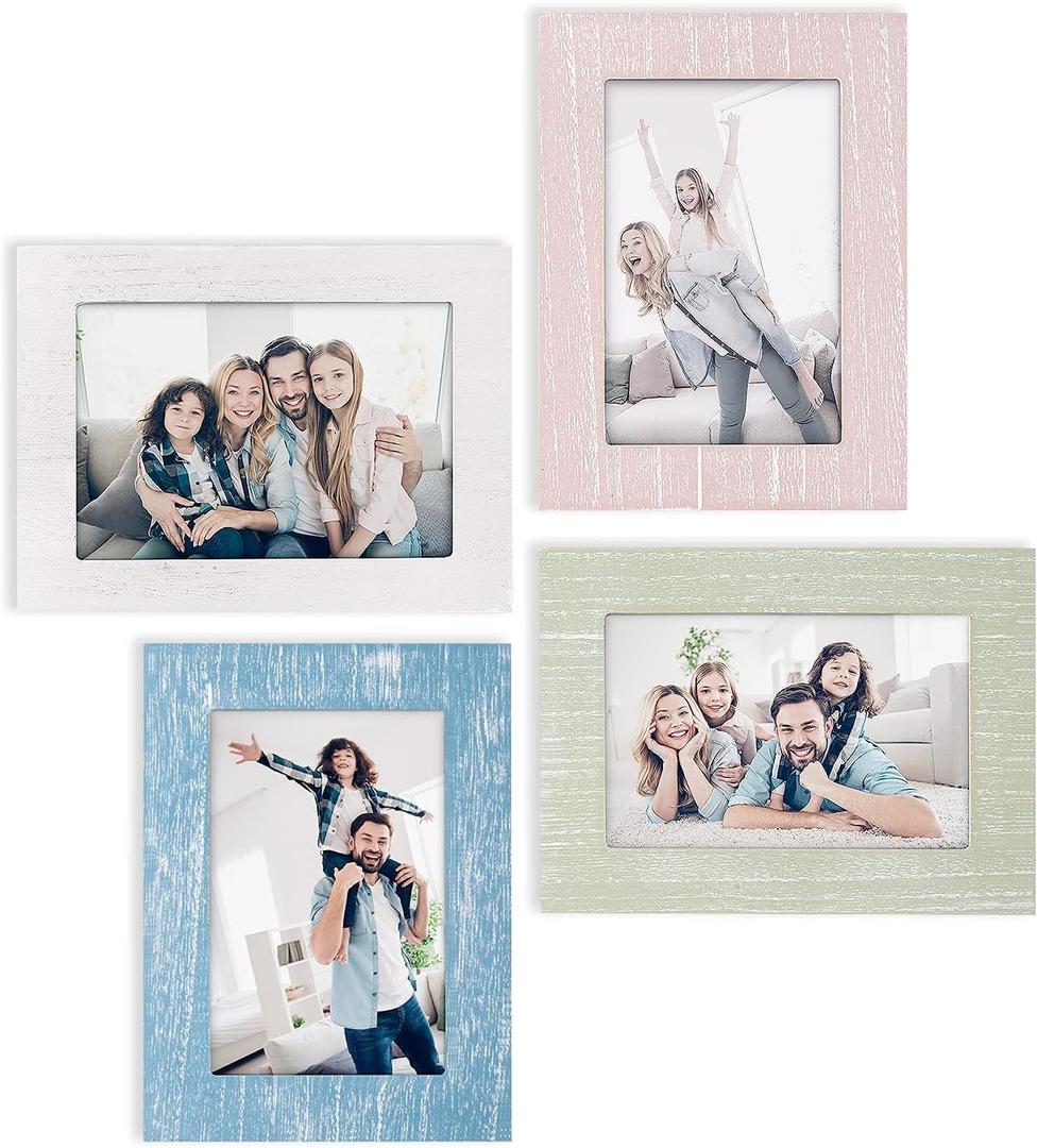 eletecpro 5x7 Picture Frame Set of 4 Wall Decor Wooden Designs with High Definition Glass Table Top & Wall Mount Photo Frame Set for Office Kitchen Gallery