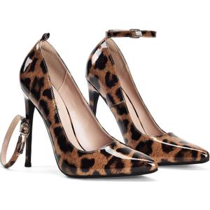 Elisabet Tang Fashion Removable Ankle Strap Classic Pumps High Heels - 4.7IN Sexy Closed Pointy Toe Stilettos for Party Dress Shoes Leopard 7