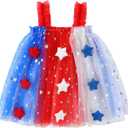 Toddler Baby Girl 4th of July Dress Kid Girls Star Sequin Layered Tulle Tutu Dresses Patriotic Wear Clothes 2-18 months