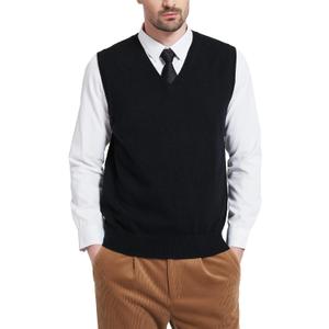 Kallspin Men's Wool Blended Vest Sweater Relaxed Fit V Neck Sleeveless Knitted Pullover (Large, Black) Kallspin Men's Wool Blended Vest Sweater Relaxed Fit V Neck Sleeveless Knitted Pullover (Large, Black)