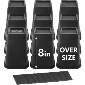 9 Pack Bed Risers 8 inch Heavy Duty, Furniture Risers for Dorm Twin XL Table Desk Sofa Couch Cabinet Bed Frame, Black Bed Lifts Risers