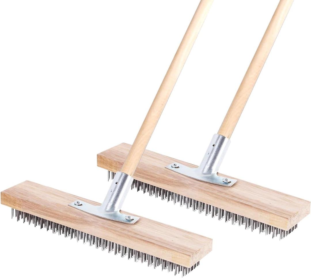 Steel Brooms, 2PCS 11.8" Wire Broom Brush with Robust Metal Holder, Wire Broom Head with Socket for Wooden Handle, Metal Broom Garden Broom for Household Kitchen Catering Commercial-Silver