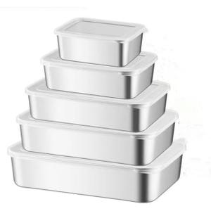 5 pack Stainless Steel Food Storage Containers Metal Food Lunch Box Stackable Bento Box with Lid for Kitchen Travelnic and Camping Tableware