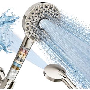 Magichome Filtered Shower Head with Handheld, High Pressure 10-Spd Detachable Chrome Showerhead with Stainless Hose, Water Softener Filter Beads for Hard Water - Remove Chlorine, Brushed Nickel-Silver