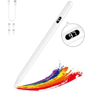 MoKo Stylus Pens for Touch Screens, Fast Charge Stylus Pen for Apple iPad/iPhone/Samsung/Lenovo/iOS/Android Tablets&Smart Phone Universal Stylus Capacitive Screen Pencil with Power Display, White