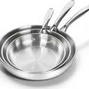 MICHELANGELO 18/10 Stainless Steel Frying Pan Set, 8" / 9.5" / 11" Cooking Pans, Triply Base Stainless Steel Pan Set with Ergonomic Handle, Induction Compatible