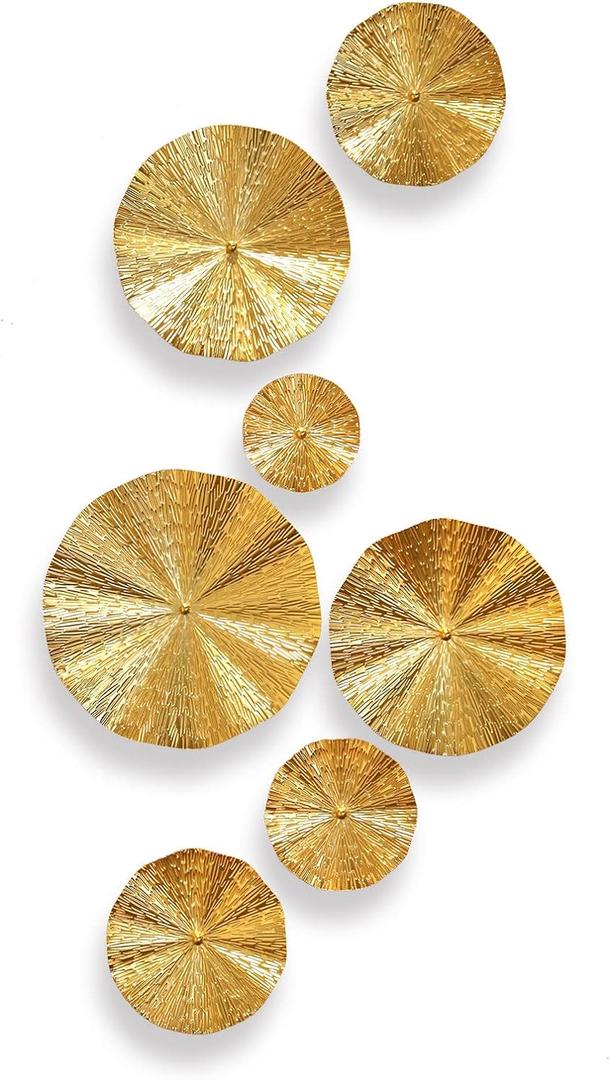 Gold Wall Decor for Living Room Hallway, 7PCS Metal Wall Art Hanging Sculptures Bedroom Decoration, 3D Metal Leaf Accent with 5 Sizes, Large Modern Artwork for Home Office Bathroom Kitchen