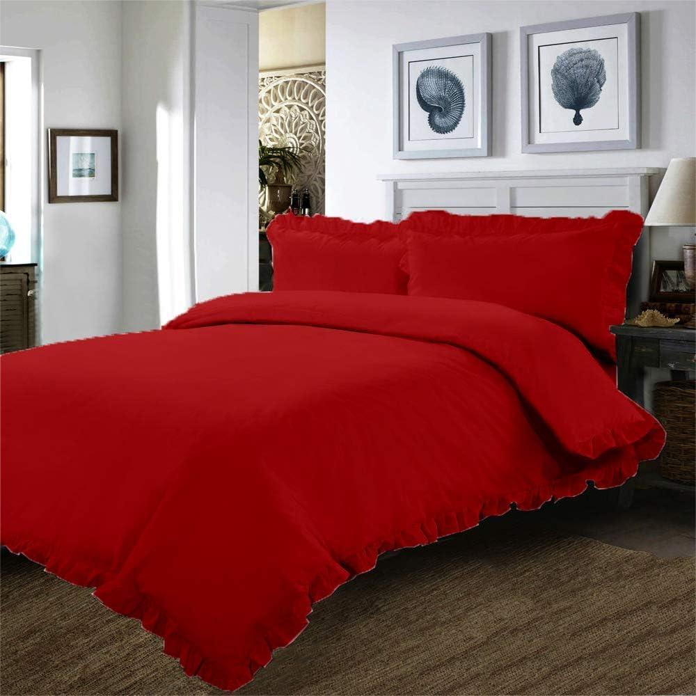 Duvet Cover Set - 1 Frilled Duvet Cover With Ruffle Edge Corners And 4 Pillowcases - Red, Full/Queen - 100% Cotton 800 Thread Count - 5 PCs Comforter/Duvet Protective Cover Set - Duvet Set