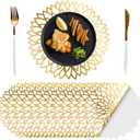 Sinmoe 100 Pack Disposable Paper Placemats Bulk 13 Inch Paper Charger Place Mat Party Charger Plates Table Place Mats for Dinner Wedding Birthday Baby Shower Spring Dining Tableware(Golden Print)