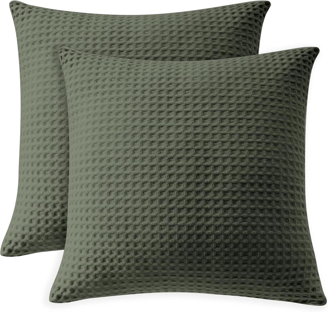 100% Egyptian Cotton 600 TC Waffle Weave Throw Pillow Covers 2 Pack, 20" x 20"