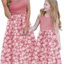 Mommy and Me Family Outfits,Sleeveless Casual Floral Dress with Pockets for Motner's Day (X-Large, Pink)