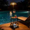 Solar Outdoor Side Table with Light, 52.5'' Waterproof Metal Patio End Table, Solar Powered Accent Table with Auto Light ON/OFF & USB Charging, Pefect for Porch Backyard Poolside Balcony, Black