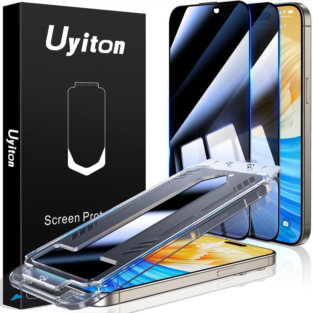 Uyiton for iPhone Privacy Screen Protector UnBreak-Glass, 28Anti-Spy [Easy to Install] [Zero Bubble] Shatterproof Full Coverage Scratch Resistance 9H Private Tempered Glass, 2 Pack (Black)