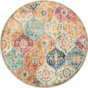 Lahome Moroccan Trellis Round Area Rugs, Washable Small Round Rug 3ft Non-Slip, Soft Vintage Ultra-Thin Circle Carpet for Bedroom Entryway Kitchen Laundry Bathroom Elise, Cream/Multi