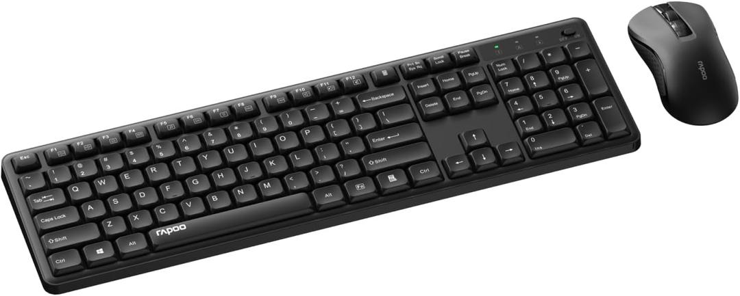 Rapoo X2100 Quiet Wireless Keyboard and Mouse Combo, 2.4GHz USB Receiver, 12 Multimedia Keys, Spill-Proof, Full-Sized, Compatible with PC, Laptop, Black