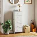 Sweetcrispy 5 Drawer Dresser with Fabric Bins Steel Frame Wood top Storage Chest for Bedroom Closet Hallway White Compact Organizer Durable Home Storage Solution