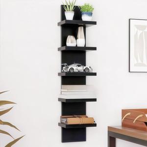 5 Tier White Wall Shelves - Vertical Column Floating Storage Organizer, Tall Tower Design Utility Shelving for Home Decor, Bedroom & Living Room, 30.7" x 31"(Black)