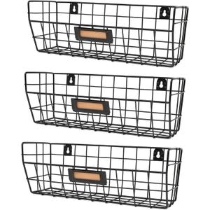 Wall Mounted Wire Basket Kitchen Storage Pantry Organizer Fruit Basket Varying Sizes Set of 3 Black