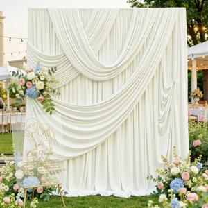 10ftx12ft Wrinkle Free Ivory Backdrop Curtain, 2 Panels 12FT Height Ivory Wedding Backdrop Drapes, Silky Polyester Back Drop Cloth for Birthday Photography Background Party Backdrop Draping