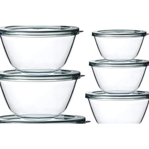 MCIRCO Glass Salad Bowls with Lids-10-Piece Set, Salad Bowls with Lids, Space Saving Nesting Bowls - for Meal Prep, Food Storage, Serving Bowls -Glass bowl For Cooking, Baking
