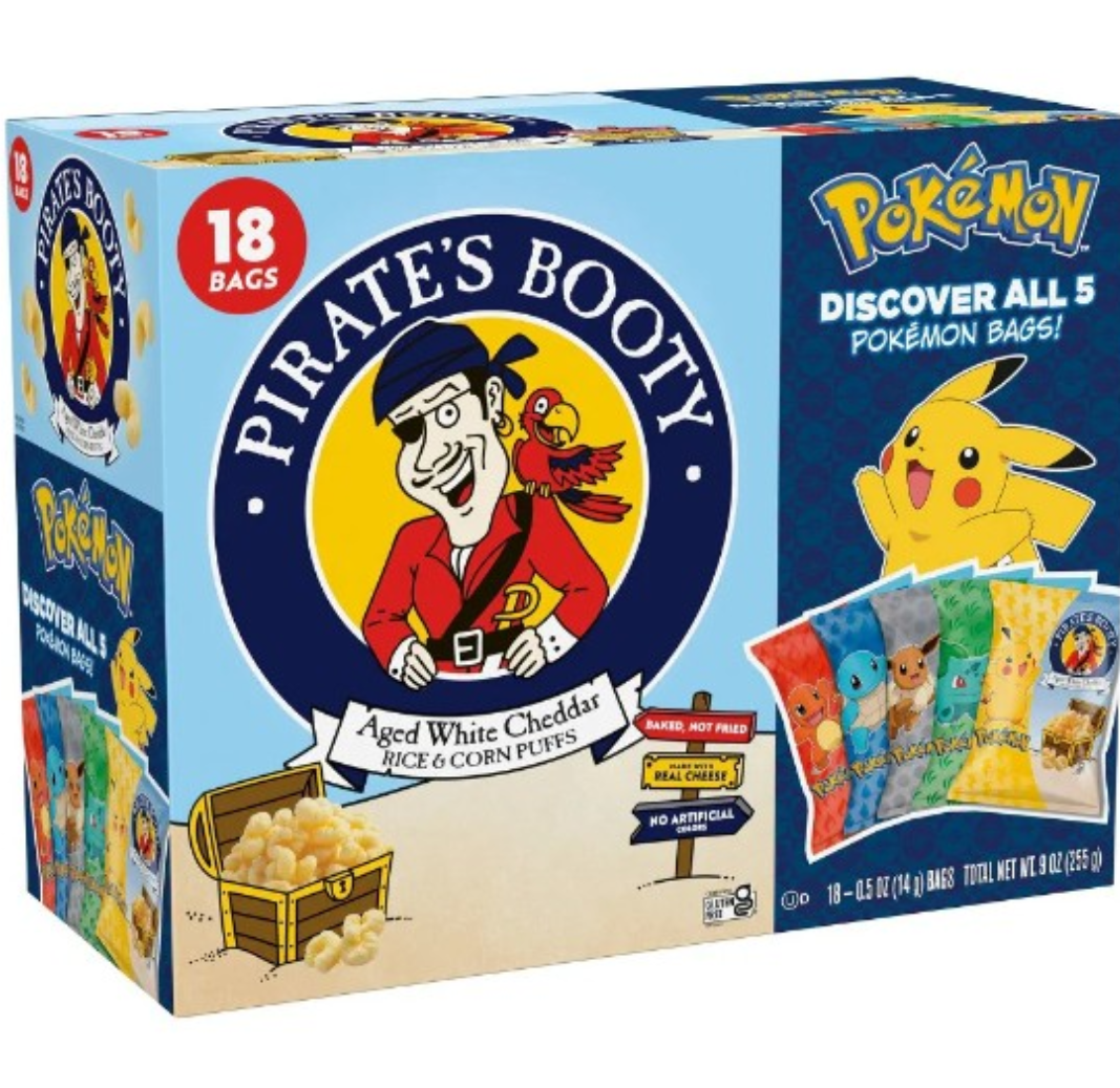 Pack of 3, Pirate's Booty Aged Chips White Cheddar Puffs Snack Multipack Pokemon - 9oz/18ct, 01/26/26