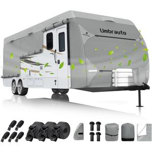 RV Cover Fits 35-38ft Travel Trailer: Lightweight, Waterproof Camper Cover for Toy Hauler, Winter Campsite, with Gutter Covers, Tongne Jack Covers, Windproof Straps