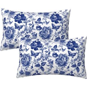 Blue and White Porcelain Floral Butterfly Pillow Cover 12x20 Set of 2,Vintage Chinoiserie Throw Pillow Covers Farmhouse Pillow Cushion Case for Couch Living Bedroom Sofa Modern Home Decor