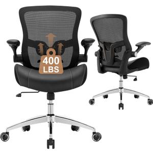 Big and Tall Office Chair 400lbs, Heavy Duty Ergonomic Computer Desk Chair, Leather Office Task Chair for Heavy People with Wide 3D Modeling Foam Seat, Adjustable Lumbar Support and Arms