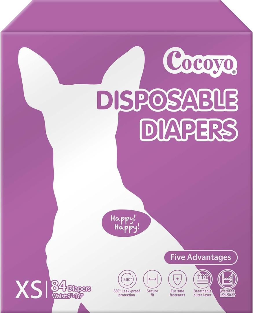 COCOYO Disposable Female Dog Diapers X-Small Size, 84 Count, Super Absorbent, Breathable, Wetness Indicator