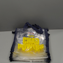 Small Clear Tote Bag "CHAD POWERS" logo, Navy Blue Straps, Yellow Logo, 10 Pack