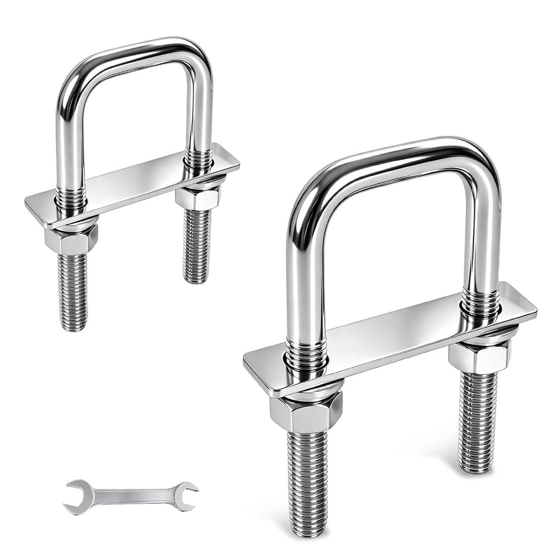 2 Pcs Heavy Duty M12 Square U Bolts Kit, 3-1/16 Inch Wide 304 Stainless Steel U-Bolt with Frame Plates and Washers, Marine Grade 1/2" x 3-1/16"W x 7-5/16"L Trailer Axle Clamp