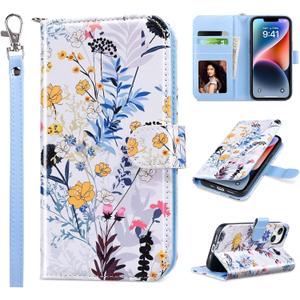 ULAK Compatible with iPhone 14 Plus Wallet Case with Card Holder [RFID Blocking], Flip Case for Women Girls PU Leather Kickstand Wrist Strap Shockproof Phone Case for iPhone 14 Plus 6.7'', Forest