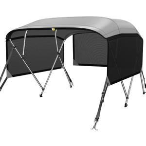KAKIT 3 4 Bow Bimini Tops for Boats with 3 Mesh Sidewalls Rear Support Poles Boat Canopy Includes Straps Storage Boot, Dark Gray