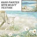 Abstract Beach Framed Painting Artwork: Seaside Chair Wall Art Seascape Hand Painted Painting for Vacation Villa (16" W x 11" H, Multiple Sizes/Material)