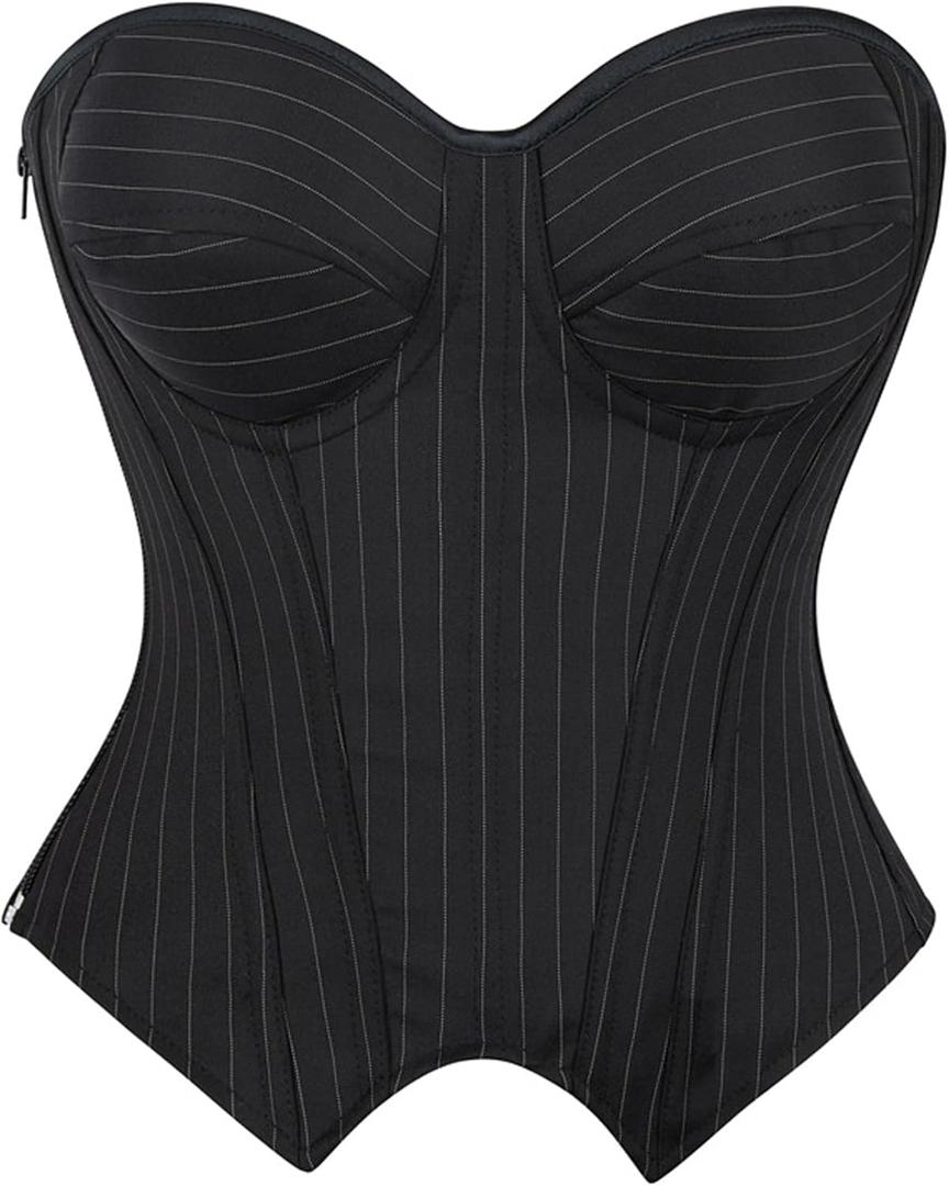 VEENDEO Women's Steampunk Gothic Elegant Strapless Lace Up Corset Bustier Bra Lingerie Side Zipper Burlesque Vintage