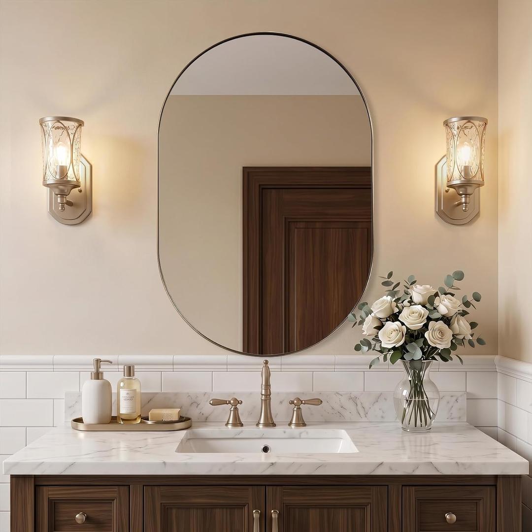 ANDY STAR 24"x36" Champagne Bronze Oval Bathroom Mirror for Wall,Pill-Shape
