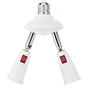 2 in 1 Light Socket Extender, Adjustable E26/E27 Bulb Extension Socket Adapter, 360 Rotatable & 180 Bendable Light Sockets Splitter with Switch, Lamp Holder for Halogen, LED, CFL and Motion Bulb