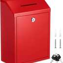 Yaocom Metal Money Donation Cash Box Collection Safe Suggestion Box with Lock Wall Mounted Mailbox Delivery Ballot Container for Home Office Outdoor Farmstand(Red,11.81 x 8.58 x 4.72 Inch)
