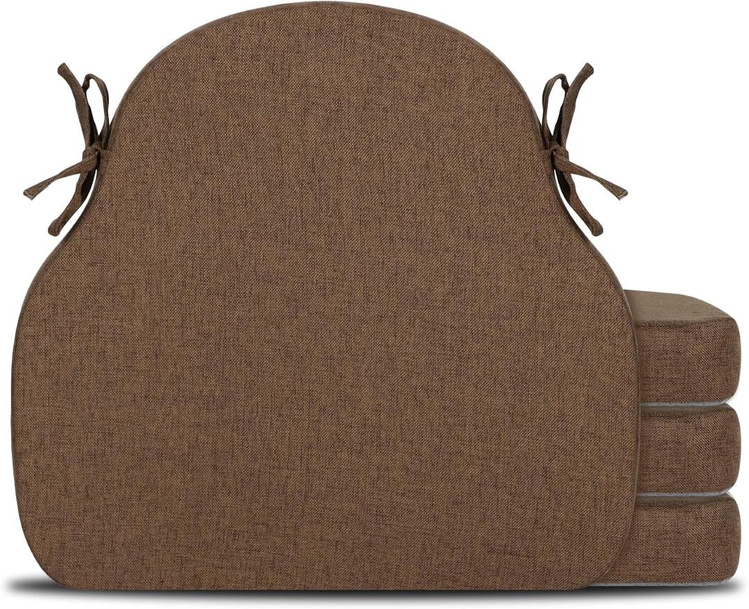 4 Pack Brown Winsor Chair Cushions with Ties, Dining Kitchen Chair Seat Pads Non Slip Removable Washable Cover 17"x16"