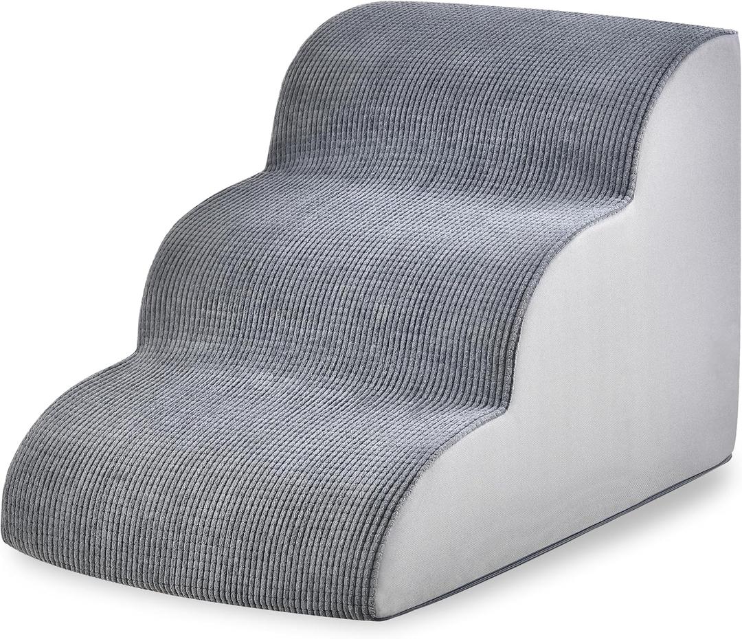 Dog Stairs for Small Dogs 15.7 H, Pet Stairs with High-Density Foam, 3-Step Dog Steps for Bed, Couch or Sofa, Curved Ramp Design for Puppies, Medium Pets and Older Cats, 15.7 x 22.4 x 15.7 Inch, Gray