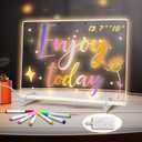 LED Note Board with Colors, 13.7"X10" 6 Modes & 8 Colors Acrylic Dry Erase Boards with Light, Include Adapter, Hanging Chain, Led Drawing Board for Kids with Stand, 7 Markers, Spray Bottle