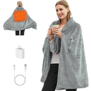 Portable USB Heated Blanket, Cordless Heated Throw Blanket 3 Heating Levels for Outdoor, Stadium, Car, Travel, Camping, Sports, 58"x 38"(Battery Not Included) Grey 