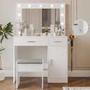 Vanity, Vanity Desk with Mirror, Large Drawer and Power Socket with 11 Light Bulbs and 3 Adjustable Lighting Modes, Vanity Table Ideal for Bedroom (White)